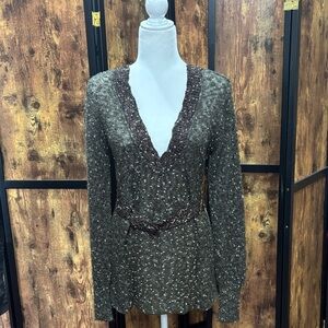 BKE Textured Knit Sweater in Brown and Cream